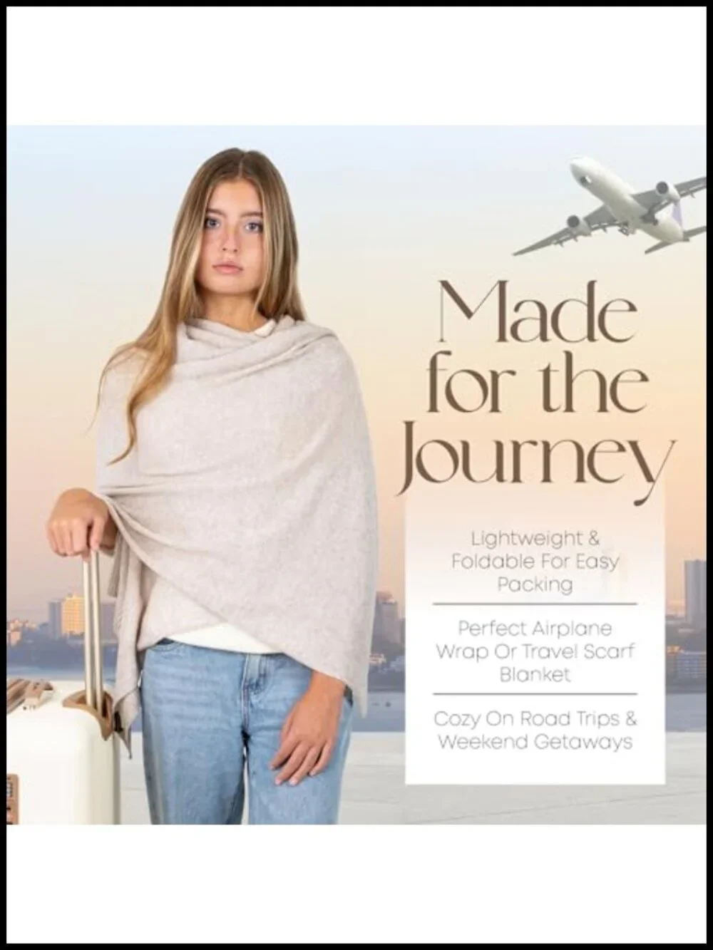 Cashmere Wool Blend Wrap Shawl, Pashmina Scarf Travel 78x27